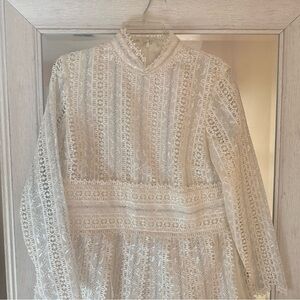 GIAMBATTISTA VALLI X HM IVORY LACE RHINESTONE LONG SLEEVE MINI DRESS 10 NWT